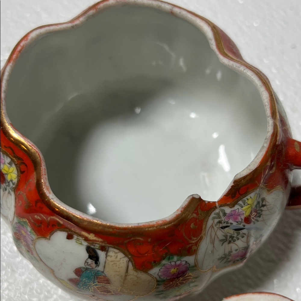 Vintage Porcelain Japanese Geisha Girls Hand-painted Lidded Sugar Bowl - Picture 10 of 11